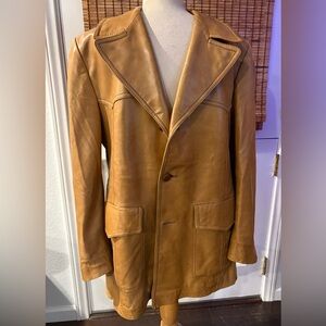 Vintage Men’s Cortefiel 70's Belted Lambskin Leather Coat Made in Spain